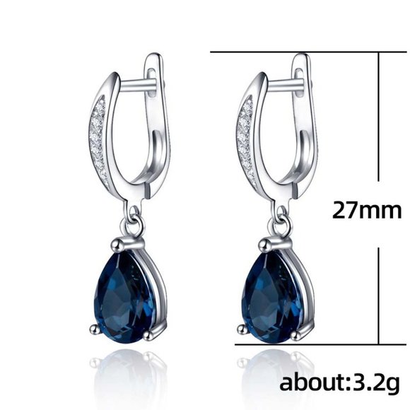 🎁 925 Silver Plated Blue Crystal Water Drop Shaped Earrings, FB16FA1159 - Picture 4 of 4